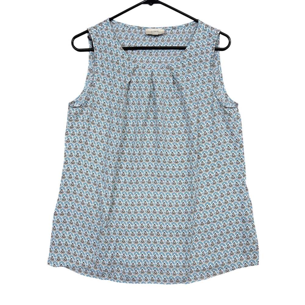 LOFT Outlet Womens Blouse Blue Brown Geometric Pleated Scoop Neck Sleeveless M